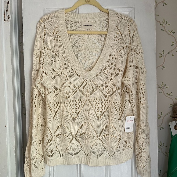 Lucky Brand Sweaters - New Lucky Brand Cream V-Neck Knit Sweater